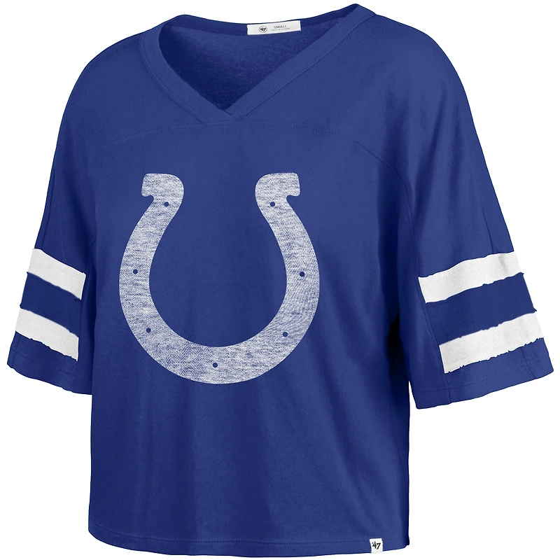 Women's '47 Royal Indianapolis Colts Premier Scout Cropped V-Neck T-Shirt