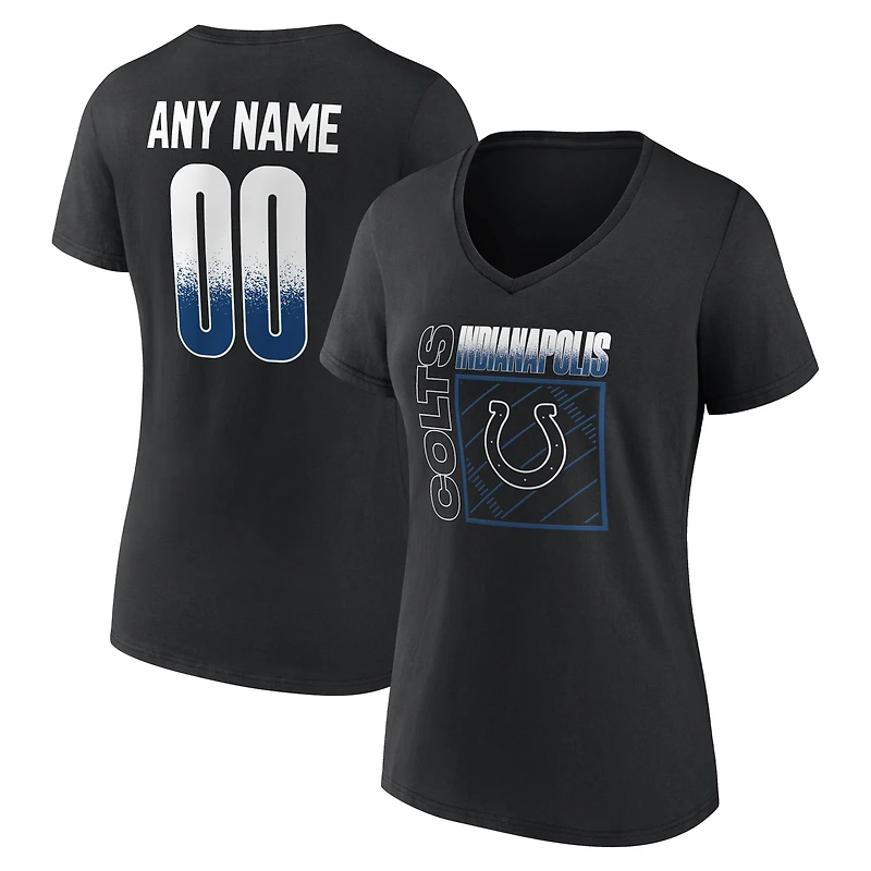 T-shirt à col en V personnalisé avec nom et numéro, Indianapolis Colts, noir, pour femme, domicile.