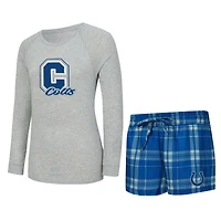 Women's Concepts Sport  Heather Gray/Royal Indianapolis Colts Regulate Plaid Long-Sleeve T-Shirt & Shorts Sleep Set