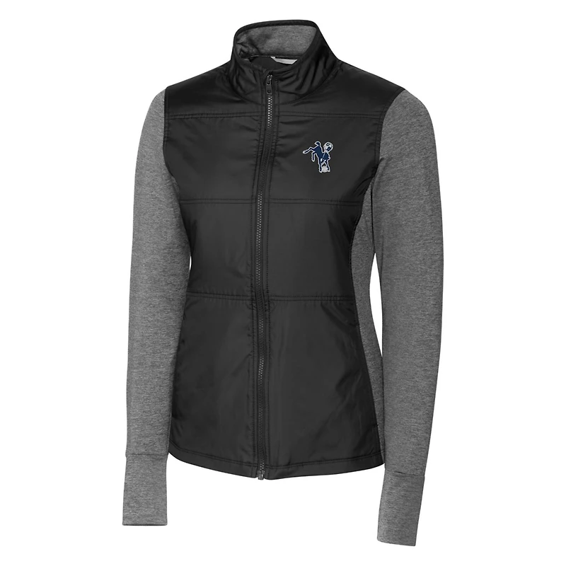 Women's Cutter & Buck Black Indianapolis Colts Throwback Logo Stealth Hybrid Quilted Full-Zip Windbreaker Jacket