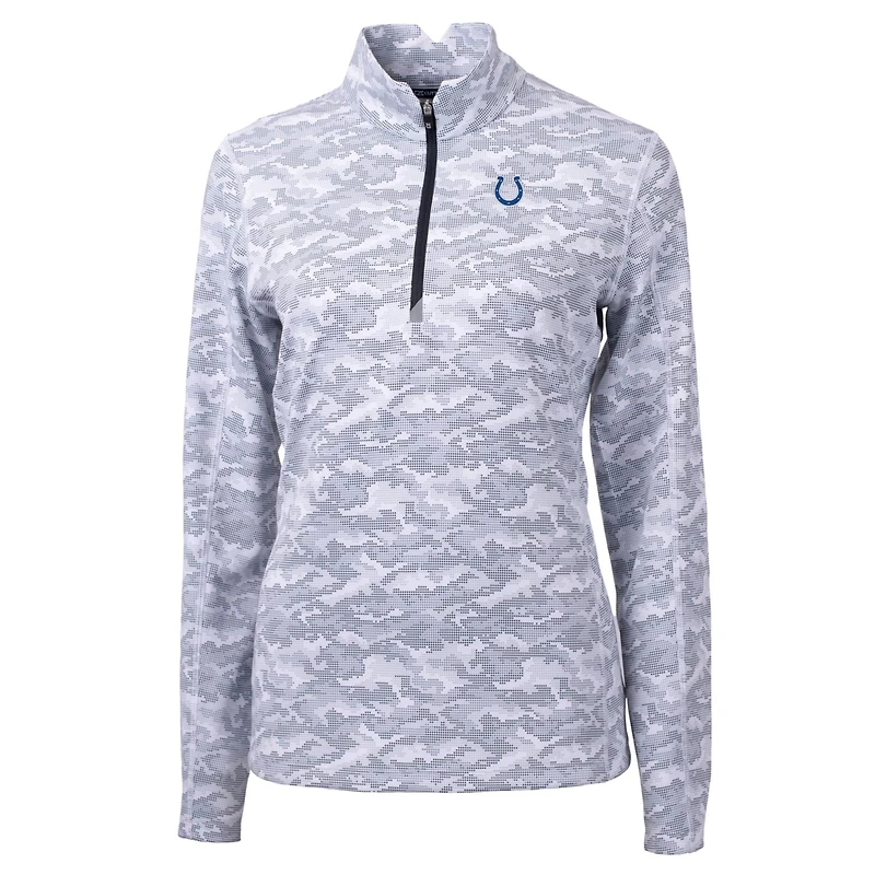 Women's Cutter & Buck Charcoal Indianapolis Colts Traverse Camo Print Stretch Quarter-Zip Pullover Top