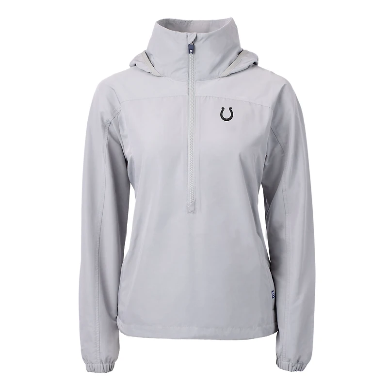 Women's Cutter & Buck Gray Indianapolis Colts Charter Eco Recycled Half-Zip Hoodie Anorak Jacket