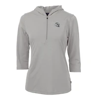 Women's Cutter & Buck  Heather Gray Indianapolis Colts Helmet Logo DryTec Virtue Eco Pique Recycled 3/4-Sleeve Half-Zip Pullover Hoodie