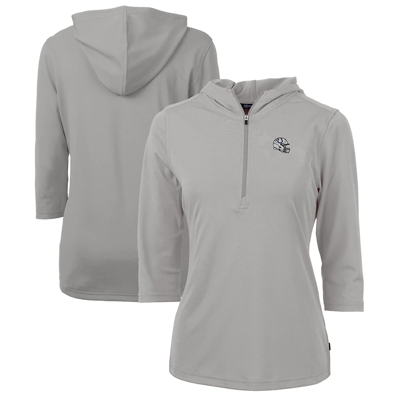 Women's Cutter & Buck  Heather Gray Indianapolis Colts Helmet Logo DryTec Virtue Eco Pique Recycled 3/4-Sleeve Half-Zip Pullover Hoodie