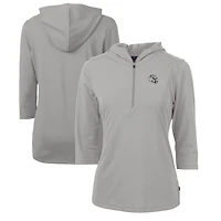 Women's Cutter & Buck  Heather Gray Indianapolis Colts Helmet Logo DryTec Virtue Eco Pique Recycled 3/4-Sleeve Half-Zip Pullover Hoodie