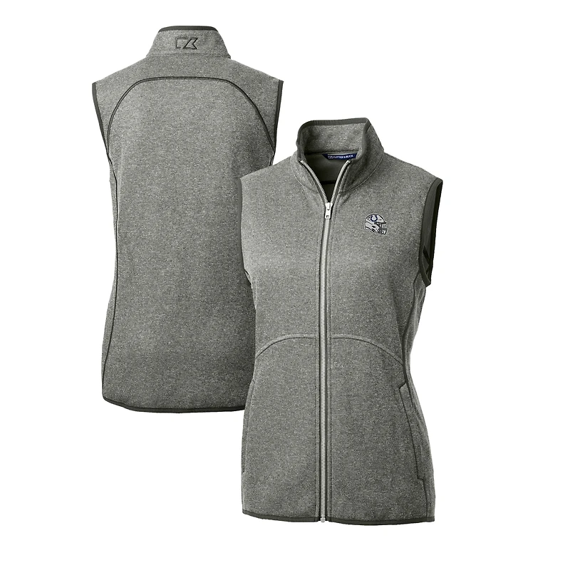 Women's Cutter & Buck Heather Gray Indianapolis Colts Helmet Logo Mainsail Sweater-Knit Full-Zip Vest