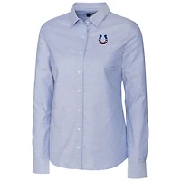 Chemise à manches longues boutonnée en tissu Oxford stretch bleu clair Cutter & Buck pour femme, modèle Indianapolis Colts.