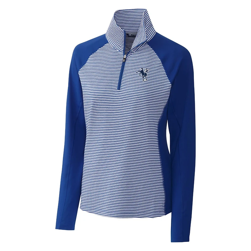 Pull zippé demi-hauteur Cutter & Buck Royal Indianapolis Colts pour femme, logo rétro, rayures ton sur ton, extensible.