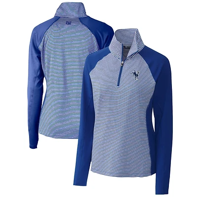 Pull zippé demi-hauteur Cutter & Buck Royal Indianapolis Colts pour femme, logo rétro, rayures ton sur ton, extensible.