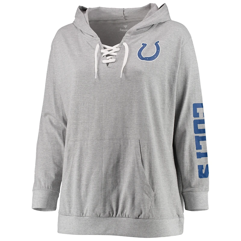 Women's Fanatics Heathered Gray Indianapolis Colts Plus Lace-Up Pullover Hoodie