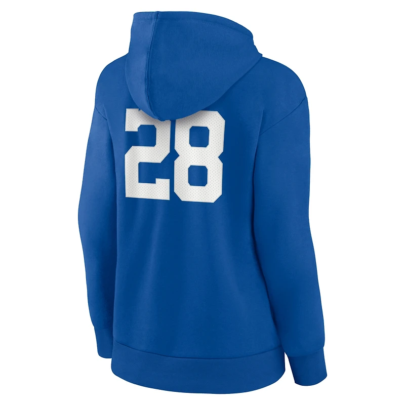 Sweat à capuche col en V Fanatics pour femmes, modèle Jonathan Taylor Royal Indianapolis Colts, avec nom et numéro de joueur emblématique