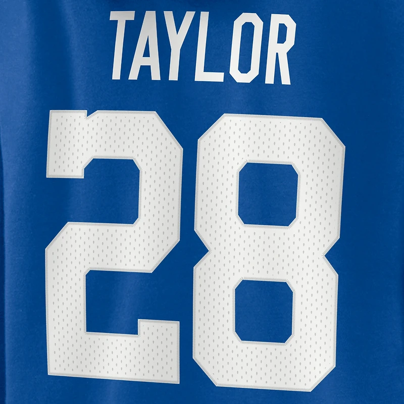 Sweat à capuche col en V Fanatics pour femmes, modèle Jonathan Taylor Royal Indianapolis Colts, avec nom et numéro de joueur emblématique