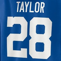 Sweat à capuche col en V Fanatics pour femmes, modèle Jonathan Taylor Royal Indianapolis Colts, avec nom et numéro de joueur emblématique