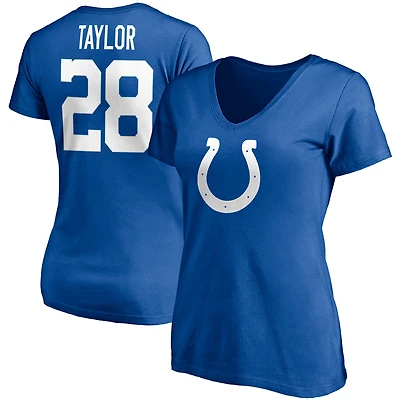 Fanatics pour femmes Jonathan Taylor Royal Indianapolis Colts Player Icon Nom et numéro T-shirt à col en V
