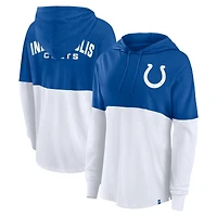T-shirt à capuche manches longues Fanatics Royal/White Indianapolis Colts Backup Option pour femmes