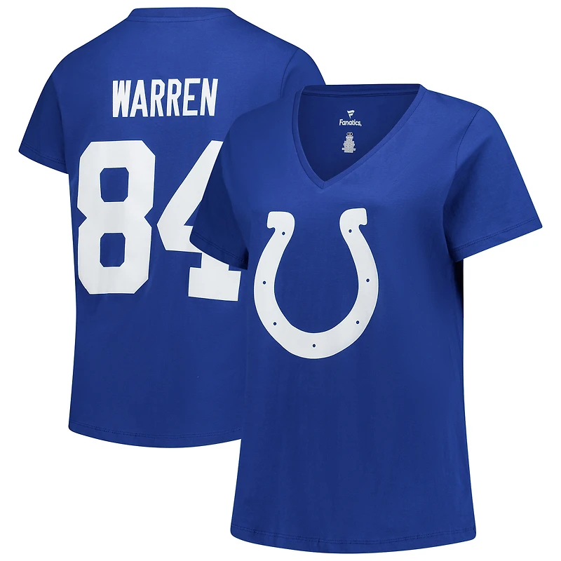 T-shirt à col en V pour femmes Fanatics Tyler Warren Royal Indianapolis Colts, grandes tailles, nom et numéro
