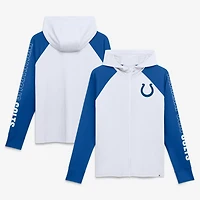 Sweat à capuche zippé raglan blanc/bleu royal Indianapolis Colts Cornerback Blitz pour femme (Fanatics)