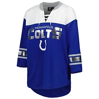 T-shirt à lacets manches 3/4 pour femme G-III 4Her by Carl Banks Royal/White Indianapolis Colts