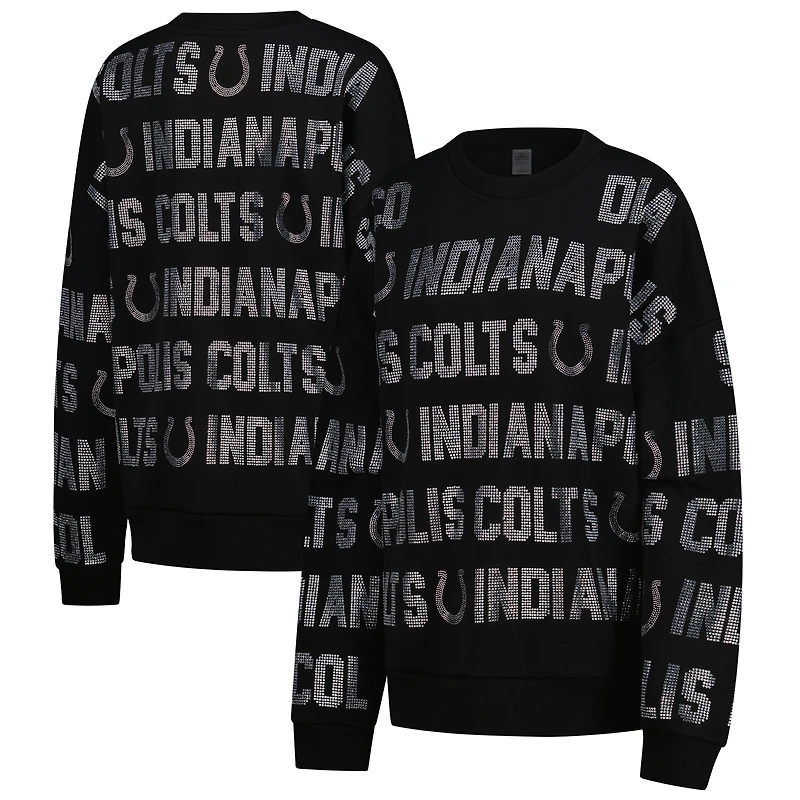 Women's Gameday Couture Black Indianapolis Colts Oversized Hype Era Rhinestone Text Sweatshirt