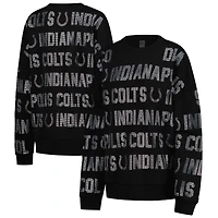 Women's Gameday Couture Black Indianapolis Colts Oversized Hype Era Rhinestone Text Sweatshirt