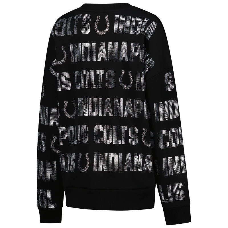 Women's Gameday Couture Black Indianapolis Colts Oversized Hype Era Rhinestone Text Sweatshirt