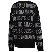 Women's Gameday Couture Black Indianapolis Colts Oversized Hype Era Rhinestone Text Sweatshirt