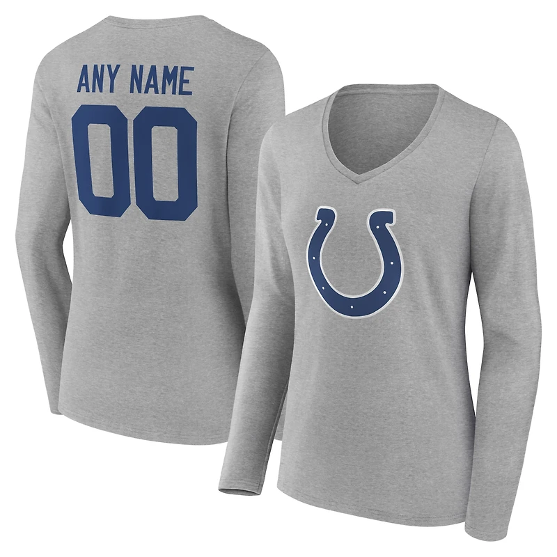 Women's Gray Indianapolis Colts Team Authentic Personalized Name & Number Long Sleeve V-Neck T-Shirt