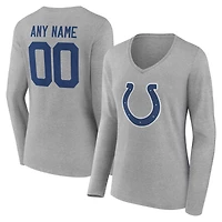 Women's Gray Indianapolis Colts Team Authentic Personalized Name & Number Long Sleeve V-Neck T-Shirt