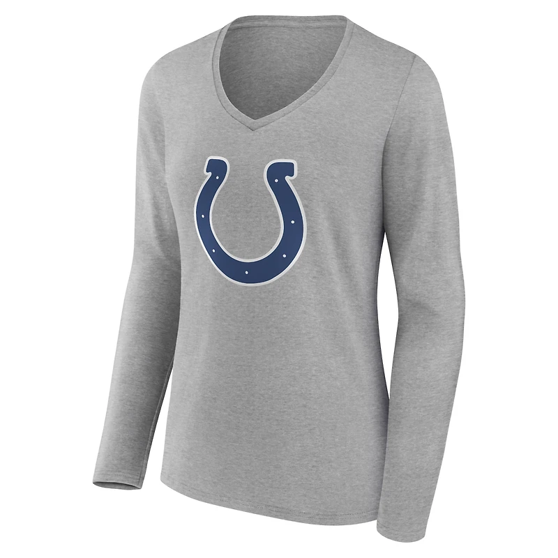 T-shirt à manches longues et col en V gris authentique pour femme, Indianapolis Colts, avec nom numéro personnalisés