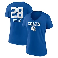 T-shirt à col en V Jonathan Taylor Royal Indianapolis Colts pour femme avec logo de l'équipe