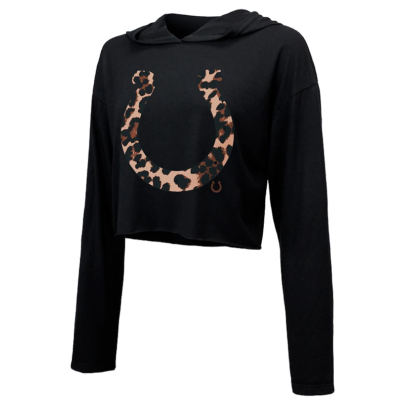 Majestic Threads pour femme Jonathan Taylor noir Indianapolis Colts léopard joueur nom et numéro court à capuche manches longues
