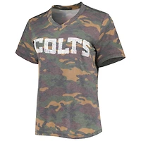 T-shirt tri-mélange à col en V Majestic Threads pour femmes Jonathan Taylor Camo Indianapolis Colts Nom et numéro
