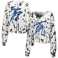 T-shirt court à manches longues et col en V pour femmes, Majestic Threads, Jonathan Taylor, Indianapolis Colts, épaules dénudées, tie-dye, nom numéro
