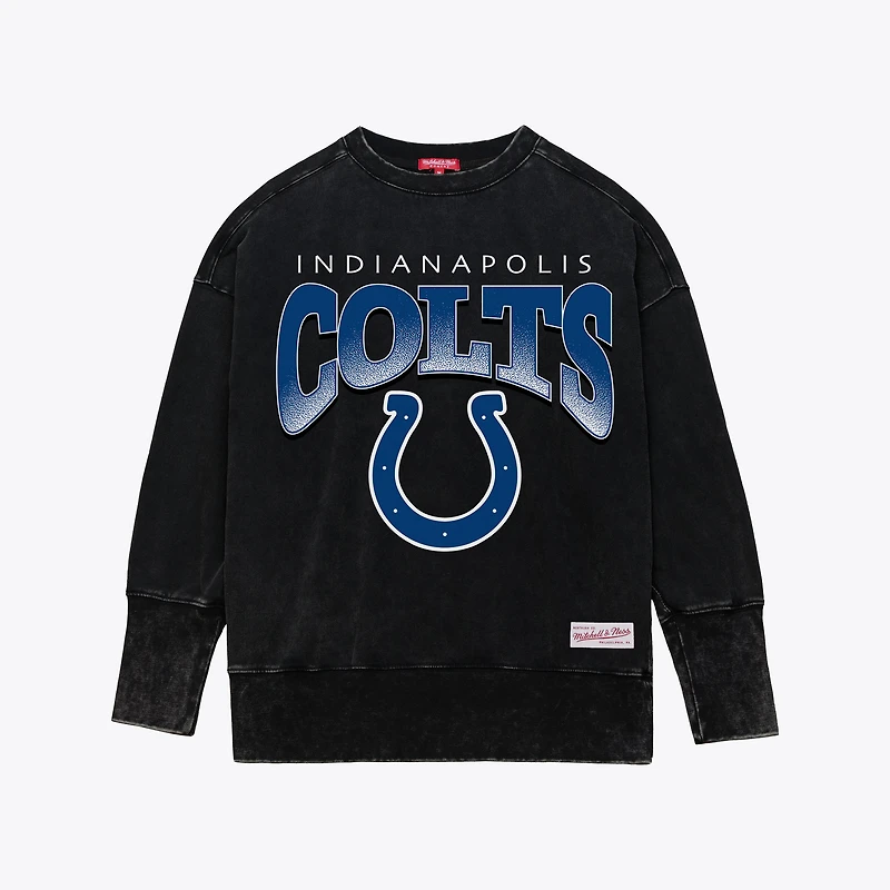 Sweat-shirt ras du cou noir délavé minéral pour femme Mitchell & Ness Indianapolis Colts