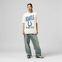 Women's Mitchell & Ness  Cream Indianapolis Colts Logo Rise Boyfriend T-Shirt