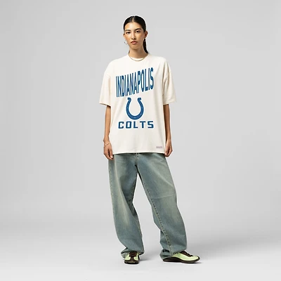 Women's Mitchell & Ness  Cream Indianapolis Colts Logo Rise Boyfriend T-Shirt