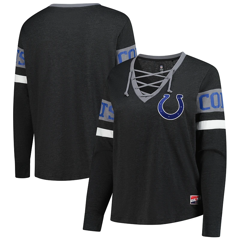 Women's New Era Black Indianapolis Colts Plus Throwback Lace-Up Long Sleeve T-Shirt