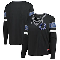 Women's New Era Black Indianapolis Colts Plus Throwback Lace-Up Long Sleeve T-Shirt