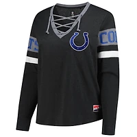 Women's New Era Black Indianapolis Colts Plus Throwback Lace-Up Long Sleeve T-Shirt