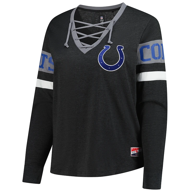 T-shirt à manches longues lacets rétro New Era noir pour femme, grande taille, Indianapolis Colts