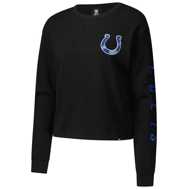 Women's New Era Black Indianapolis Colts Sport Night Thermal Long Sleeve Cropped T-Shirt
