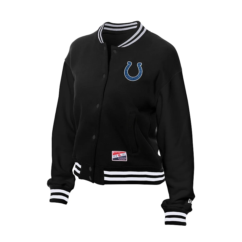 Women's New Era  Black Indianapolis Colts Throwback Fleece Full-Snap Jacket