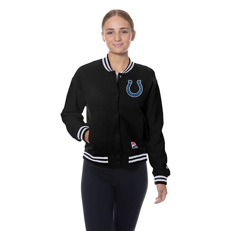 Women's New Era  Black Indianapolis Colts Throwback Fleece Full-Snap Jacket