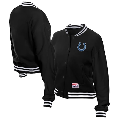 Veste polaire noire à boutons-pression New Era pour femme, motif rétro des Indianapolis Colts