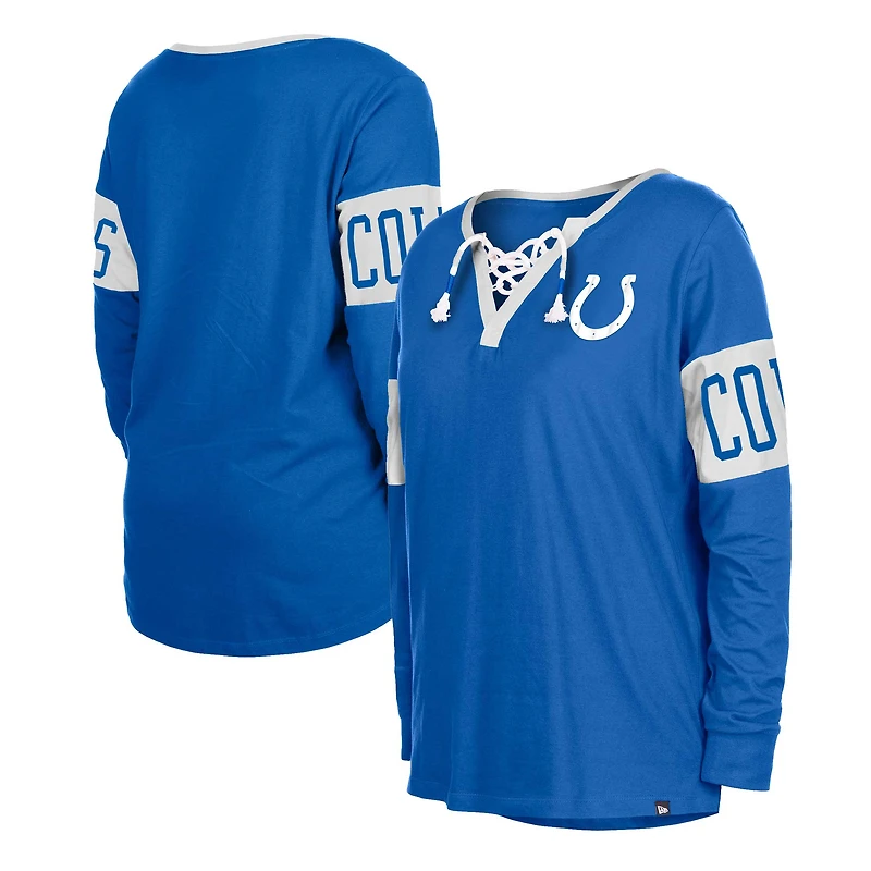 T-shirt à col cranté Indianapolis Colts New Era pour femme bleu lacets