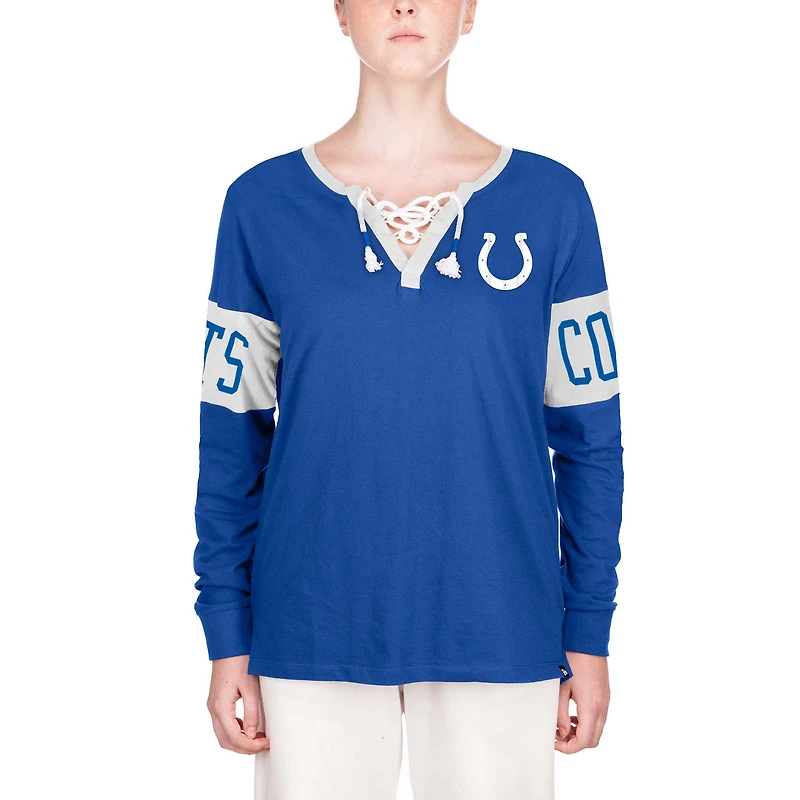 Women's New Era Blue Indianapolis Colts Lace-Up Notch Neck Long Sleeve T-Shirt