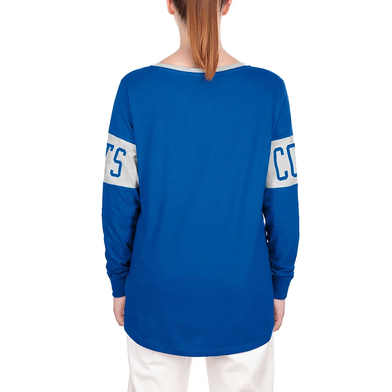 T-shirt à col cranté Indianapolis Colts New Era pour femme bleu lacets