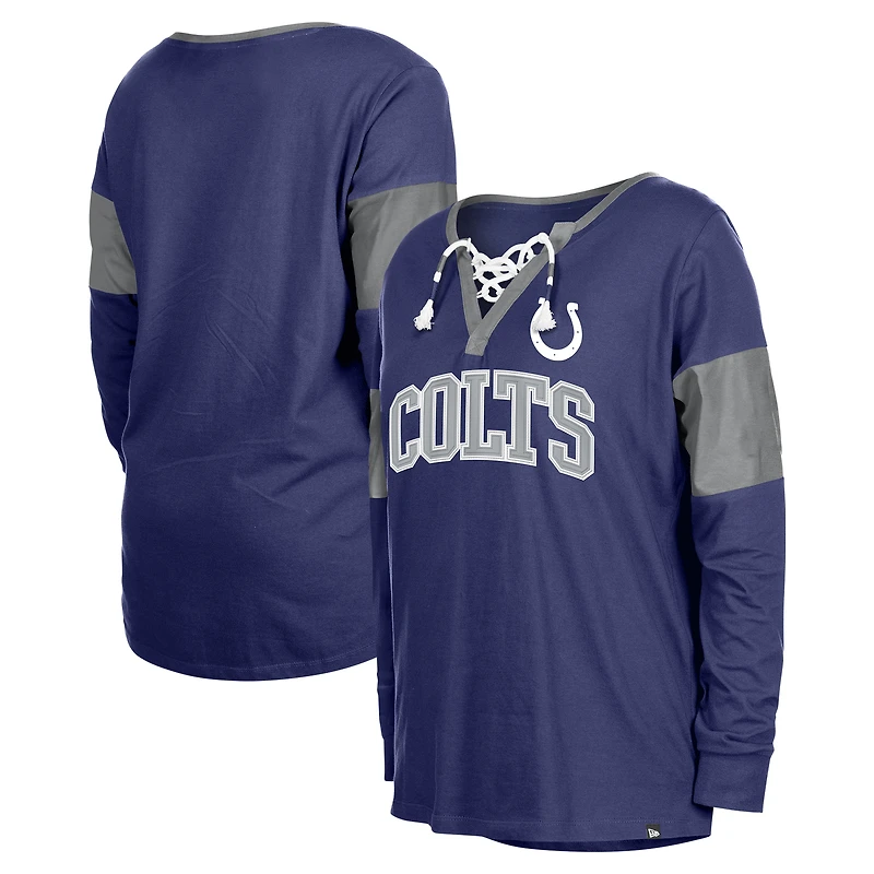 T-shirt à manches longues lacets et col cranté New Era Royal Indianapolis Colts pour femme