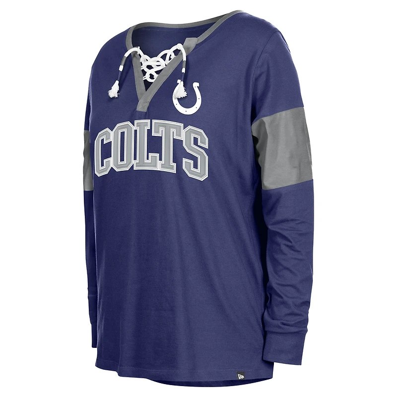 T-shirt à manches longues lacets et col cranté New Era Royal Indianapolis Colts pour femme