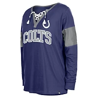 T-shirt à manches longues lacets et col cranté New Era Royal Indianapolis Colts pour femme